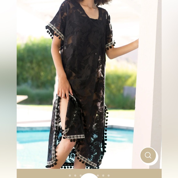NIGHTCAP Free People *Sun Kissed* black lace kaftan tassel coverup dress XS - Picture 2 of 12